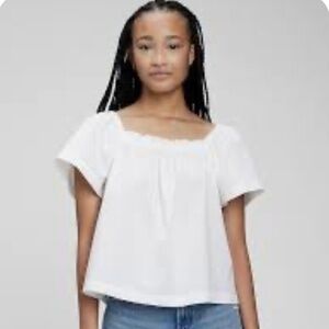 GAP 100% Cotton Crisp White Flutter Sleeve Top Elasticized Neckline US Sz XL